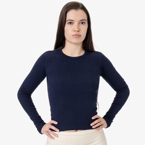 LA Apparel Baby Rib Long Sleeve Crewneck Top Navy Medium NWOT